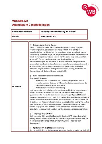 VOORBLAD Agendapunt 2 mededelingen - Regio West-Brabant