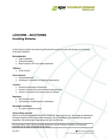 LESVORM – INCOTERMS Invulling Schema