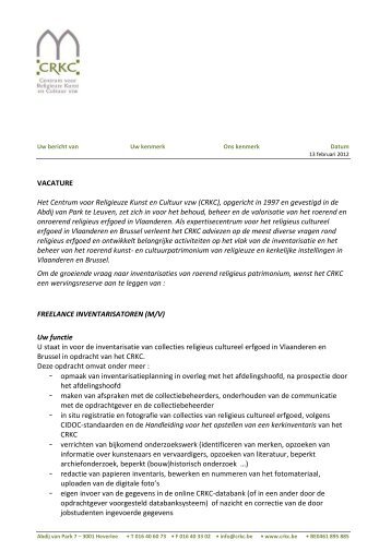 vacature - Vlaamse Erfgoedbibliotheek