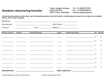 Goederen retournering formulier - Vogels Autogas