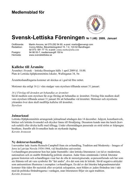 1/09 - Svensk - Lettiska Föreningen