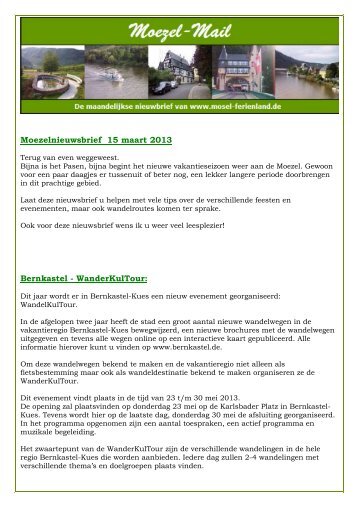 Moezelnieuwsbrief 15 maart 2013 Bernkastel ... - Moezel-Reizen