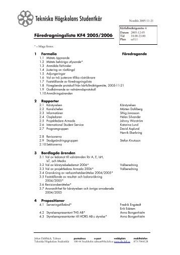 Mötesprotokoll KS1 2001/2002 - Tekniska Högskolans Studentkår ...