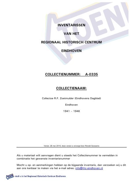 a-0335 collectienaam - Regionaal Historisch Centrum Eindhoven