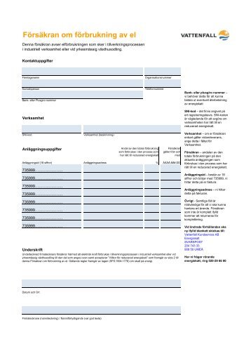 Blankett för ansökan om reducerad energiskatt (PDF 302 ... - Vattenfall