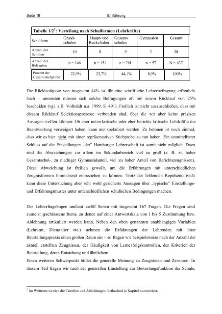 Noten oder Berichte? Die schulische Beurteilungspraxis ... - Hamburg