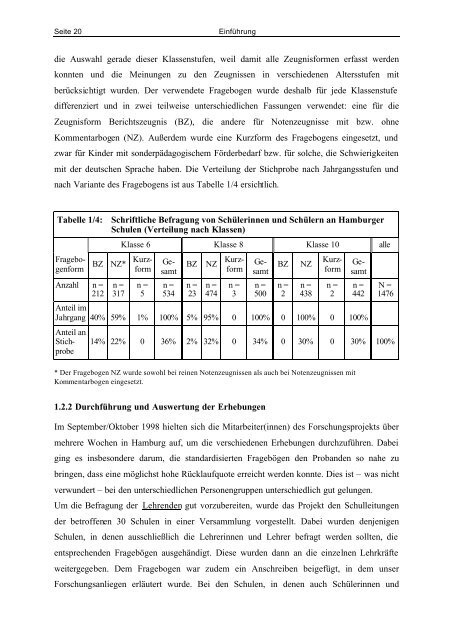 Noten oder Berichte? Die schulische Beurteilungspraxis ... - Hamburg