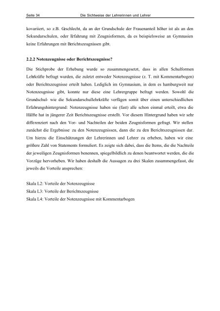 Noten oder Berichte? Die schulische Beurteilungspraxis ... - Hamburg