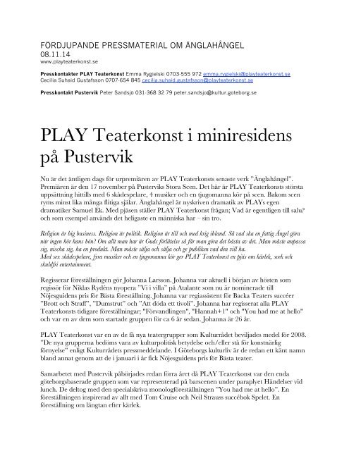 fördjupande pressmaterial om änglahångel - PLAY Teaterkonst