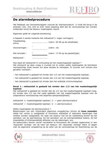 Boekhouding & Bedrijfsadvies De alarmbelprocedure - REFIBO