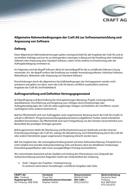 Allgemeine Rahmenbedingungen der Craft AG zur ... - CRAFT mobile