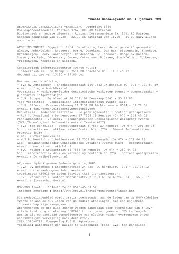 jaargang (1999) - NGV afdeling Twente - Nederlandse ...