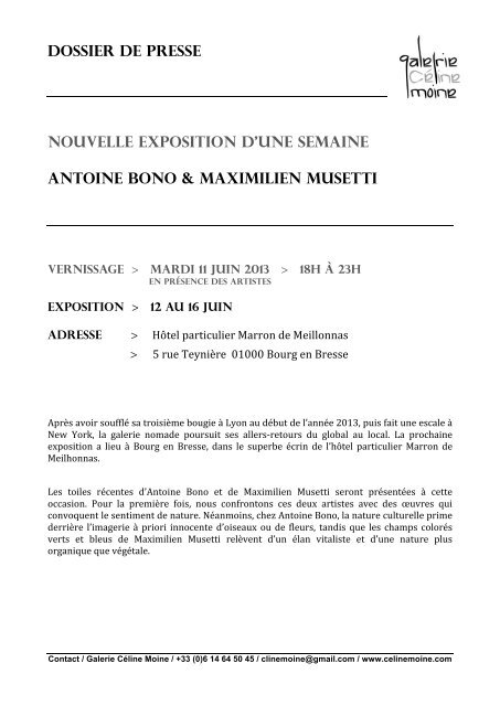 le dossier de presse pour Antoine Bono & Maximilien Musetti