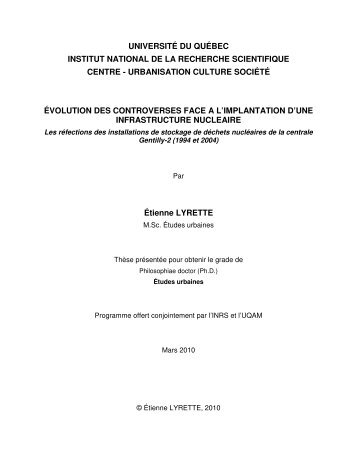 Évolution des controverses face à l'implantation d'un ... - Espace INRS