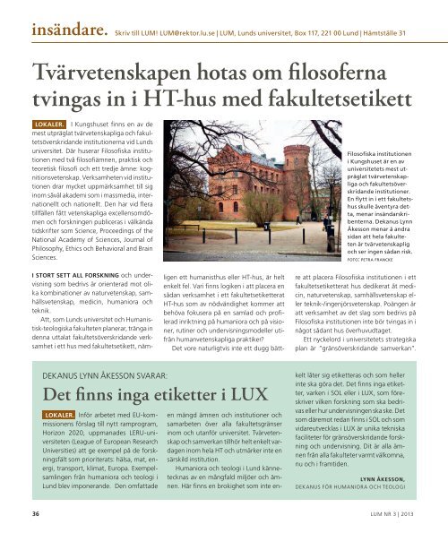 LUM nr 3 | 2013 - Humanekologi Lunds universitet