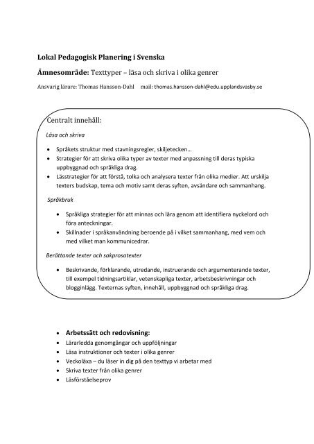 Lokal Pedagogisk Planering I Svenska Pdf