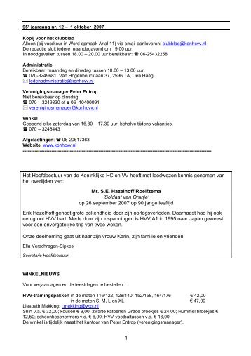 95e jaargang nr. 12 – 1 oktober 2007 - Hvv