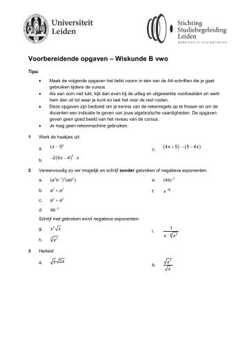 Voorbereidende opgaven – Wiskunde B vwo ( ) ( )