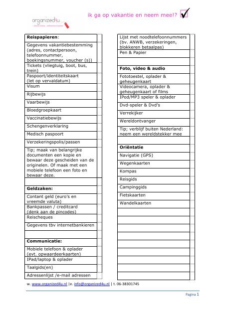 Prooi Boomgaard Kenmerkend vakantie checklist - organized4u