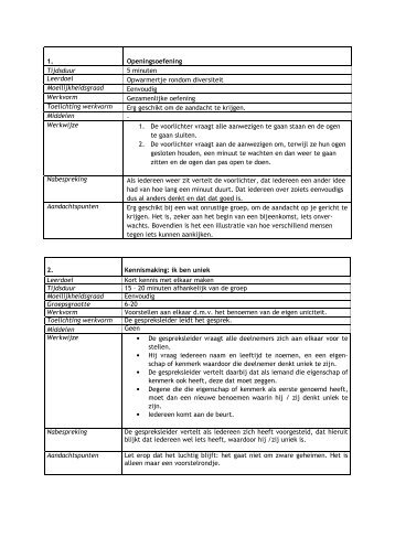 1. Openingsoefening Tijdsduur 5 minuten Leerdoel ... - Zilveren Kracht