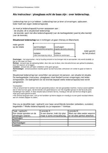 Als instructeur / ploegbaas echt de baas zijn : over leiderschap.