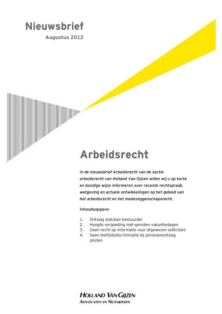 Nieuwsbrief Arbeidsrecht – Augustus 2012 - Holland Van Gijzen