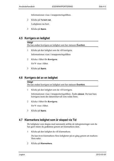 PALASSO Egenrapportering - PALASSO - Logica