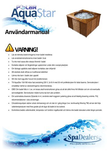 Användarmanual VARNING! - SpaDealers