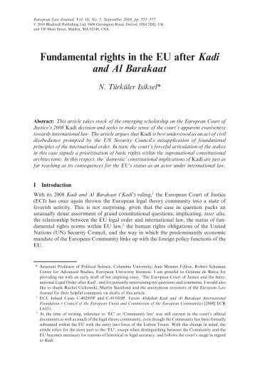 Fundamental rights in the EU after Kadi and Al Barakaat