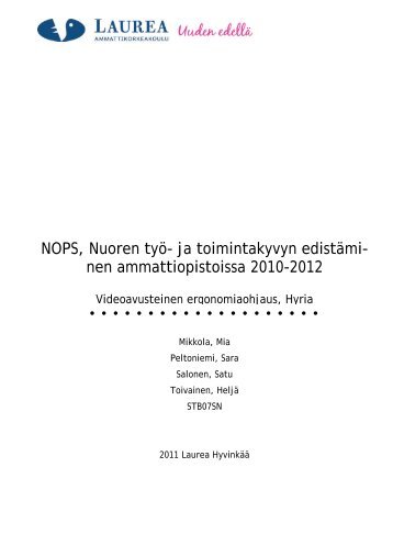 TANO - toiminta Hyria ergonomia / ravintsemusala - NOPS Hanke ...