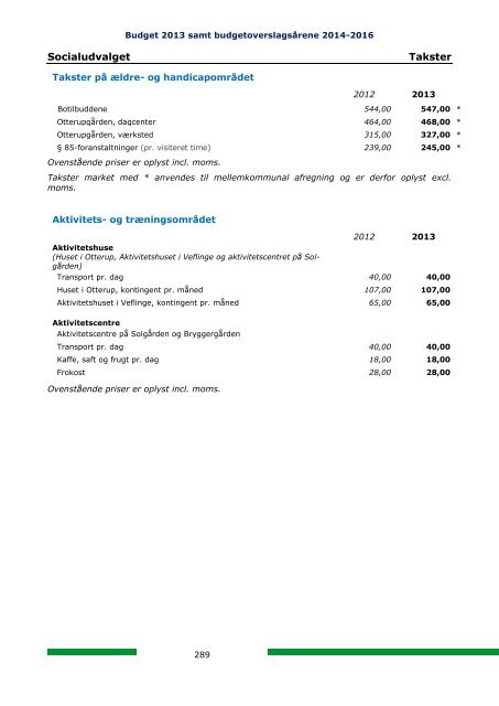 TAKSTER FOR 2013 - Nordfyns Kommune