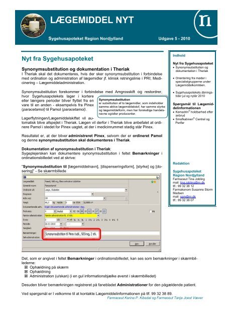 Lægemiddel Nyt 201005 - Sygehusapoteket - Region Nordjylland