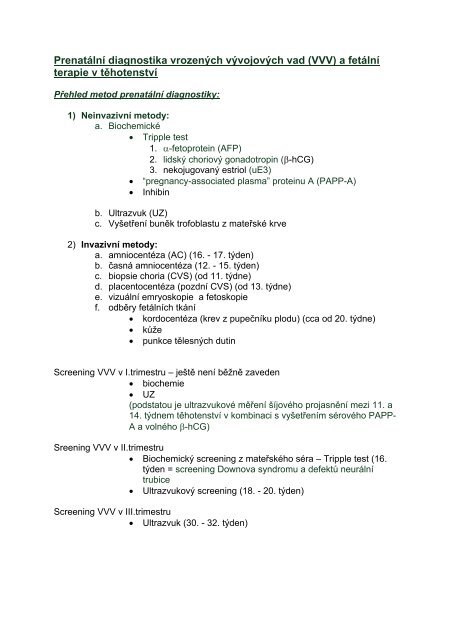 Prenatální diagnostika vrozených vývojových vad (VVV) a ... - eAMOS