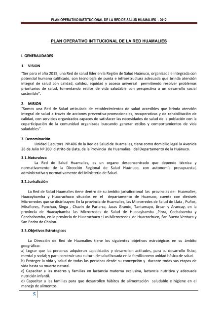 Plan Operativo Institucional - RED de Salud Huamalies