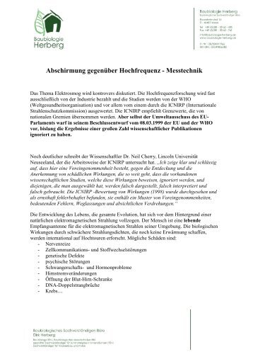 Abschirmung gegenüber Hochfrequenz - Baubiologie Herberg