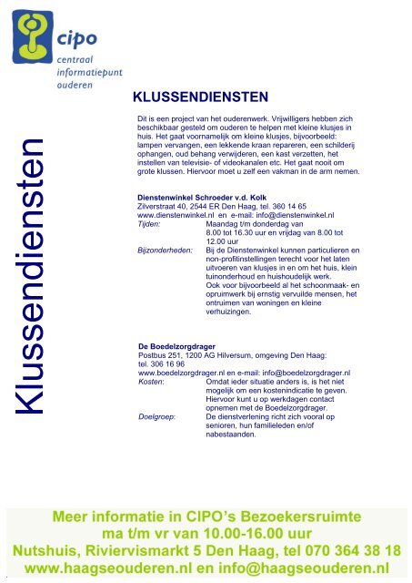 overzicht van klussendiensten hier downloaden. - Haagse Ouderen