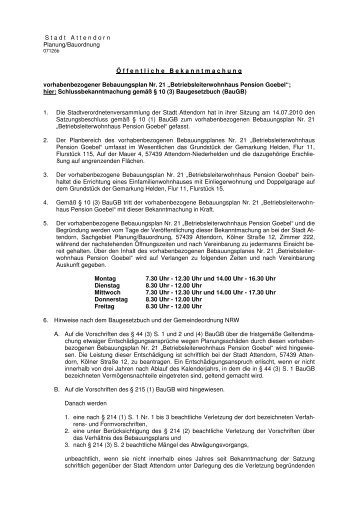 0712öb Stl Bplan 21 Goebel - Schlussbekanntmachung - Attendorn