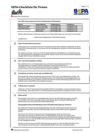 SEPA-Checkliste für Firmen - Internet-Filiale - Stadtsparkasse ...