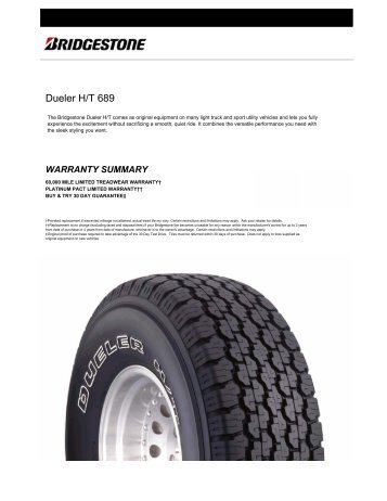 Bridgestone Dueler H/T 689 Tire Specifications - Mr. Tire