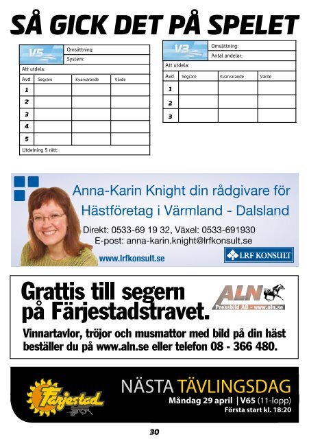 Travprogram måndag 22 april - Färjestadstravet