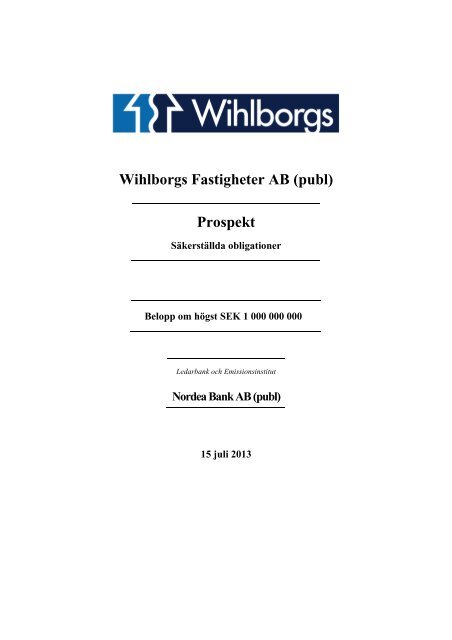 Obligationsprospekt Wihlborgs Fastigheter Ab
