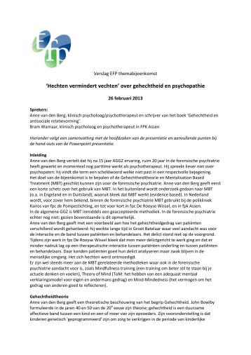 'Hechten vermindert vechten' over gehechtheid en psychopathie - EFP
