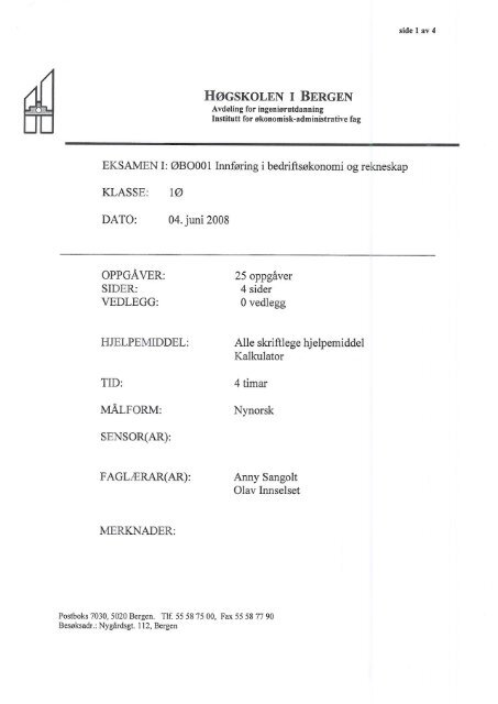 ØBO001 Innføring i bedriftsøkonomi og regnskap, nynorsk