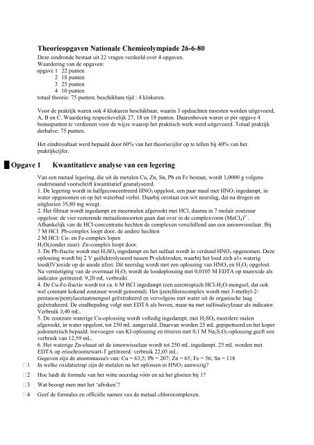 Theorieopgaven Nationale Chemieolympiade 26-6-80 Opgave 1 ...
