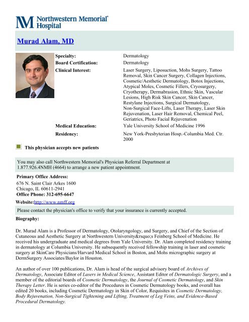 Murad Alam Md Northwestern Memorial Hospital