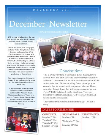 nov-dec newsletter - TIDC – Performing Arts Studio, Adelaide