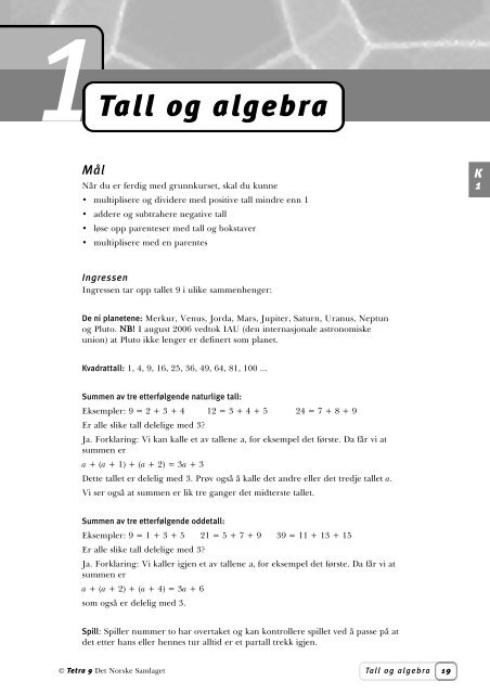 Tetra 9 lærerveiledning, kapittel 1