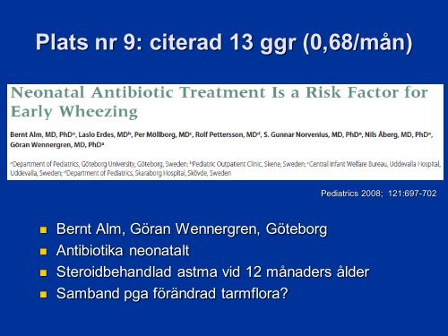 Mest citerade svenska vetenskapliga arbete inom pediatrik - BLF