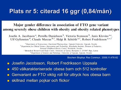Mest citerade svenska vetenskapliga arbete inom pediatrik - BLF