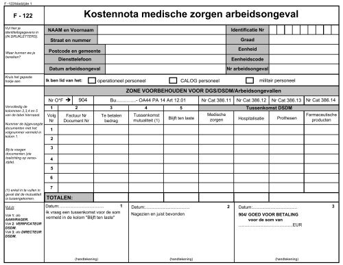 Kostennota medische zorgen arbeidsongeval - ssgpi